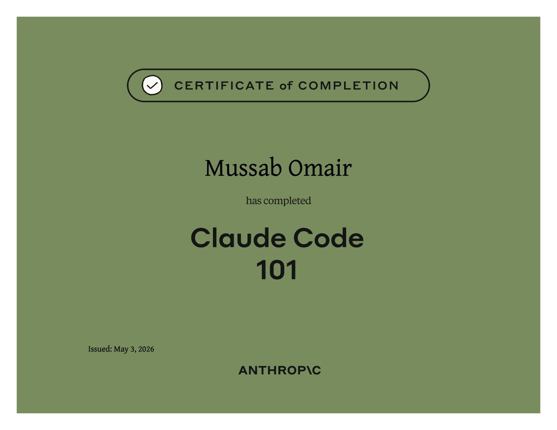 Certificate of Completion: Claude Code 101